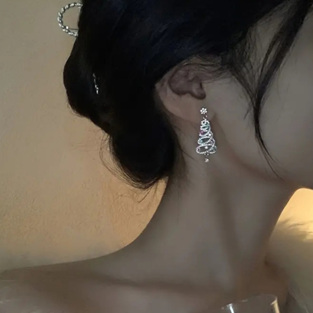 Sparkling Christmas Tree Rhinestone Earrings - Picture 2 of 4